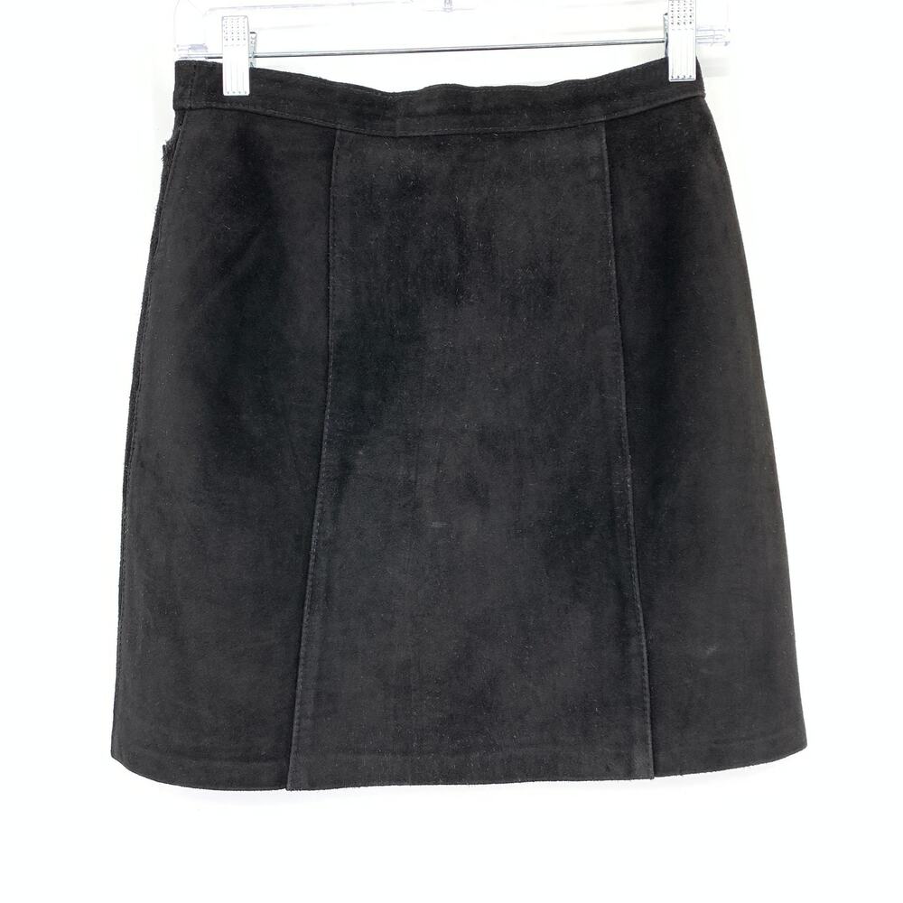 Vintage 90s Suede Leather A-Line Skirt Womens Apx Size 26" US 2 Black